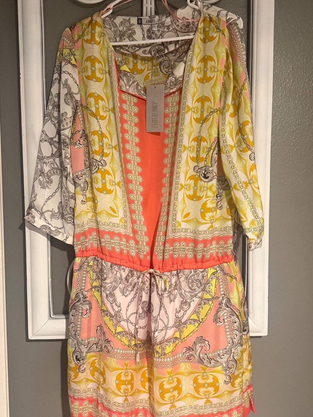 Jennifer Lopez Coral and Yellow Printed Tunic Dress